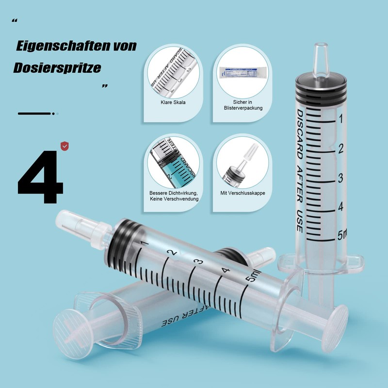 Pack of 30 Plastic Syringes 5 ml, Measuring Syringe Disposable