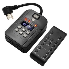 Dusk to Dawn Outdoor Timer Outlet Waterproof, Digital Outdoor Remote Control Outlet, Outdoor Light Timer, 125V/15A 100 FT Outdoor Timer for Pool Pump, Chicken Coop Landscape Lights, Fountains