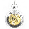 Infinite U Silver Hollow Skeleton Steel Mechanical Movement Pocket Watch