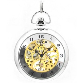 Infinite U Silver Hollow Skeleton Steel Mechanical Movement Pocket Watch Without Cover