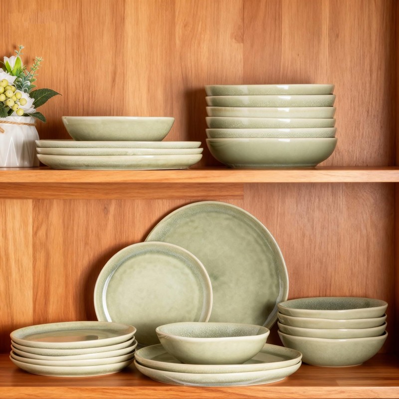 AmorArc Ceramic Dinnerware Sets,Handmade Reactive Glaze Stoneware Plates and Bowls