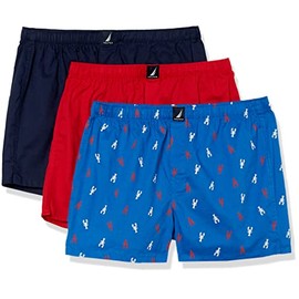 Nautica Men's Cotton Woven 3-Pack Boxers, Peacoat/Bright Red/2 Color-Lobster, Medium
