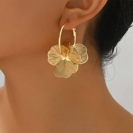 Gold Flower Earrings for Women Big Statement Flower Earrings 3D Floral Earrings Prom Wedding Jewelry