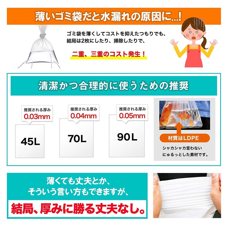 Garbage Bags, 15.4 gal (70 L), Translucent (Milky White), Width