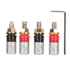 Amplifier Binding Post Soldering Free Pure Red Copper Rhodium Plated 4mm Banana Plug Socket for Speaker 4pcs