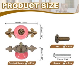 PATIKIL Retro Ceramic Cabinet Knobs 1-1/4", 4Pcs Vintage Round Drawer Knobs Dresser Petal Cabinet Pulls Handles with Backplate/Screw/Nut for Kitchen Door Cupboard Wardrobe, Pink