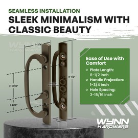 8.5" Legacy Sliding Patio Glass Door Offset Bronze Handle Set - Sash Controls 2265 WITH Mortise Lock 45° for Handle Replacement Fits 3-15/16” Screw Hole Spacing and 1-1/4" to 2-1/4" Door Thickness