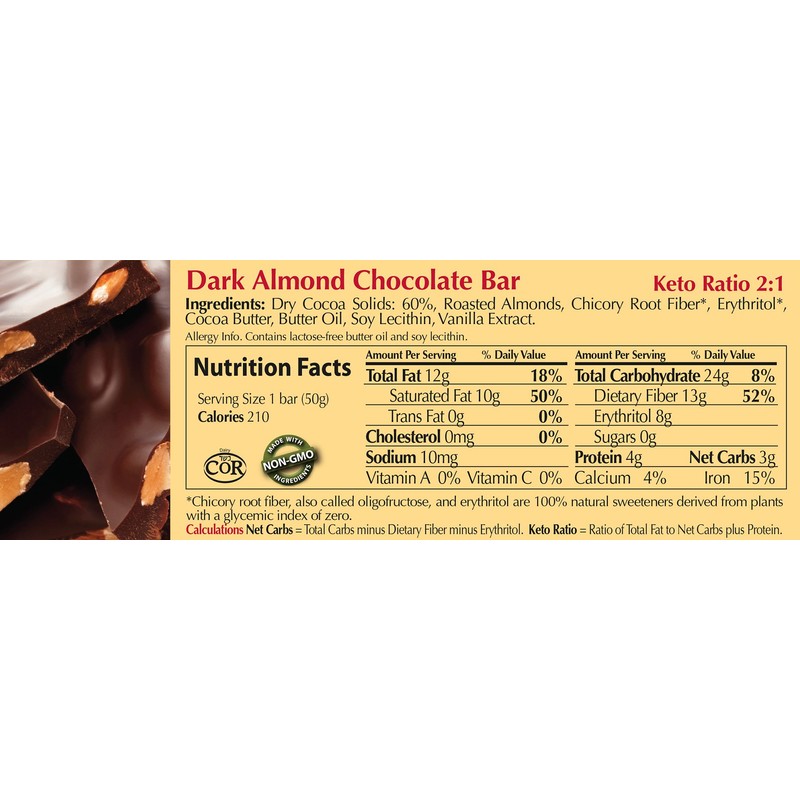ChocoPerfection Dark Almond Sugar Free Chocolate, Gift Box of 12