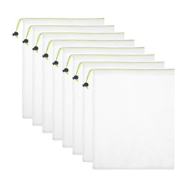 8 Stück Kordelzug Vielseitige Obst Gemüse Netztasche Netz Wiederverwendbar Einkaufstasche Netzbeutel mit Kordelzug für frisches Gemüse, durchsichtige Netzbeutel für Obst und Gemüse zur Aufbewahrung