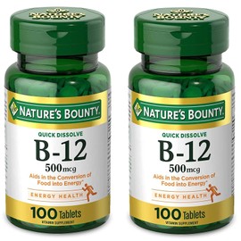 Nature's Bounty Vitamin B12, Supports Energy Metabolism and Nervous System Health, 500mcg, Tablets, 100 Ct (Pack of 2)