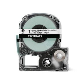 Epson LABELWORKS 212VTBWPX Tape Cartridge - Black on White Flexible and Durable Vinyl Industrial Label Maker Tape - 1/2" (12MM) Wide, 22.9 ft