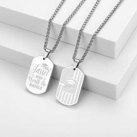 Gnamy Graduation Gifts for Him, Class of 2025 College High School Senior Graduate Necklace for Men Teens Boys Male American Flag Dog Tag Pendant Cross Chain Inspirational Jewelry Silver the Tassel