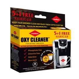 Maxiliano Cleaning Pods Compatible with K-Cup 2.0 Keurig, Stain Remover, Biodegradable, Non Toxic, 6 Cups Count per Pack.