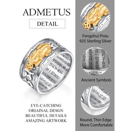 ADMETUS Feng Shui Rings for Men Sterling Silver Lucky Pixiu Ring Mantra Fengshui Jewelry Gifts Size 12