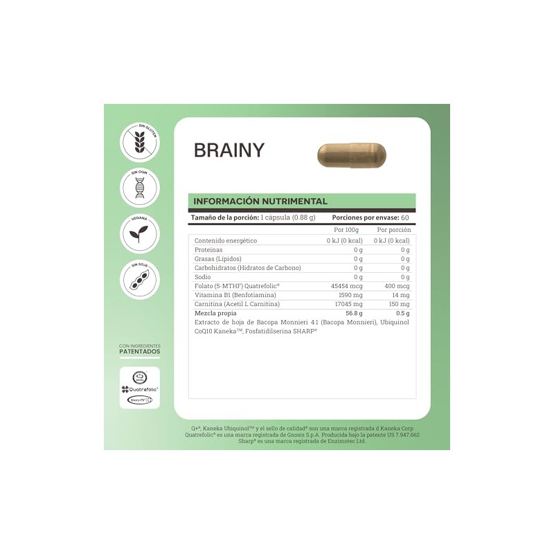 Matter Brainy, Suplemento con Bacopa Monnieri, Ubiquinol CoQ10 Kaneka™, Fosfatidilserina