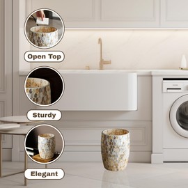 Escenzy Natural Shell Bathroom Trash Can Mosaic Glass 5L | Decorative Small Garbage Can | 7" x 10" | Luxury Waste Basket for Restroom, Office, Bedroom & Kitchen | Shiny Glass Bathroom Accessories