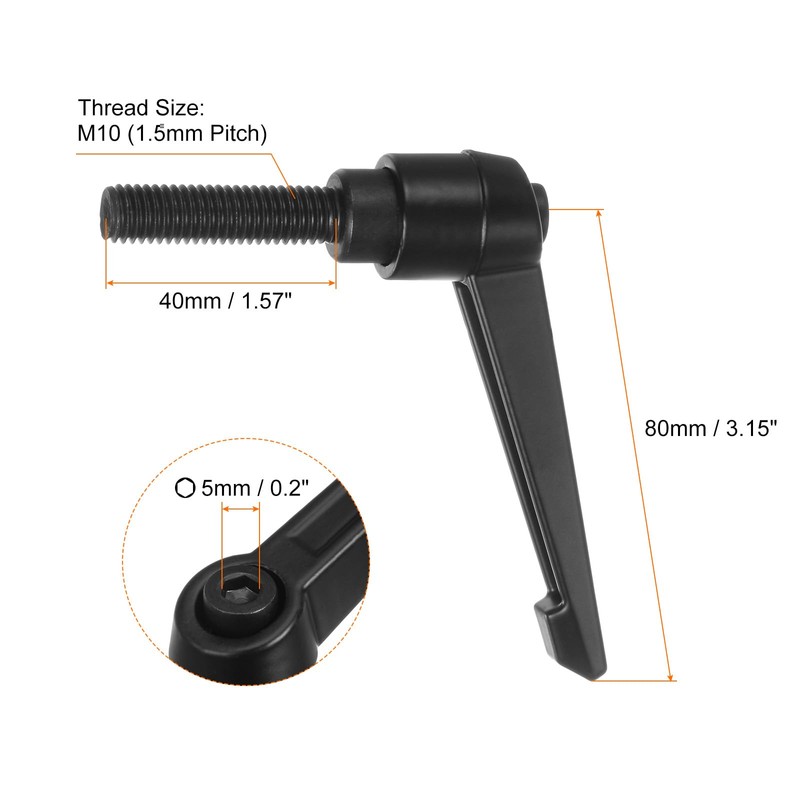 sourcing map 6pcs Adjustable Clamping Lever Handles M10 x 40mm