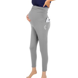 SUPPORTSMART Maternity Leggings - Over The Belly High Waisted Black Yoga Workout Pregnancy Pants Activewear for Women - Gray, Medium