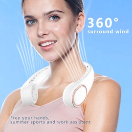 Pirvlin Neck Fan, Portable Neck Fan, 360° Airflow, Ultra Quiet, 3 Speeds, 5000mAh Personal Wearable Neck Fan, Free Your Hands, Suitable for BBQ, Concert, Outdoor Activities(White)