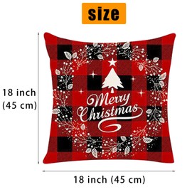MAQIAO 4pcs Christmas Pillow Covers 18x18inch Black & Red Buffalo Plaid Throw Pillow Covers, Holiday Rustic Linen Print Throw Pillow Case Christmas Decorations for Sofa Couch Home Decor(lu)