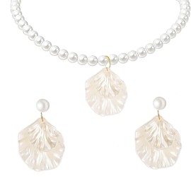 DEYOUM Seashell Earrings Necklace Set for Women Trendy Charm White Pearl Seashell Layered Acrylic Sea Shell Earrings Necklace Seaside Summer Holiday Jewelry Gifts Accessories (shell)
