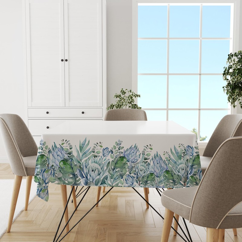 Tablecloth 152 x 213cm Rectangular, Eucalyptus Floral Table Cover for