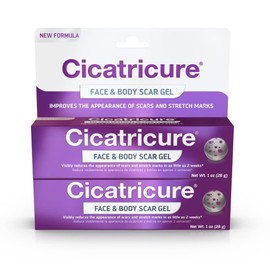 CICATRICURE Face & Body Scar Gel, Reduces The Appearance of Old & New Scars, Stretch Marks, Surgery, Injuries, Burns and Acne, 1 Ounce- Pack of 2