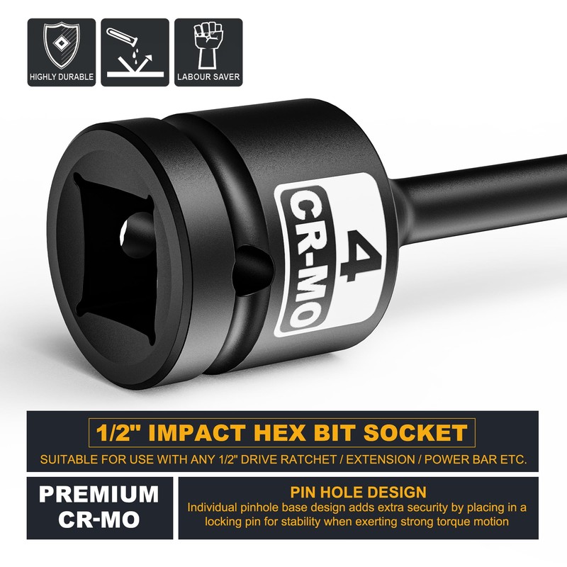 KIRXST Power Bit Insert Hexagon Socket 1/2 Inch H4 (4