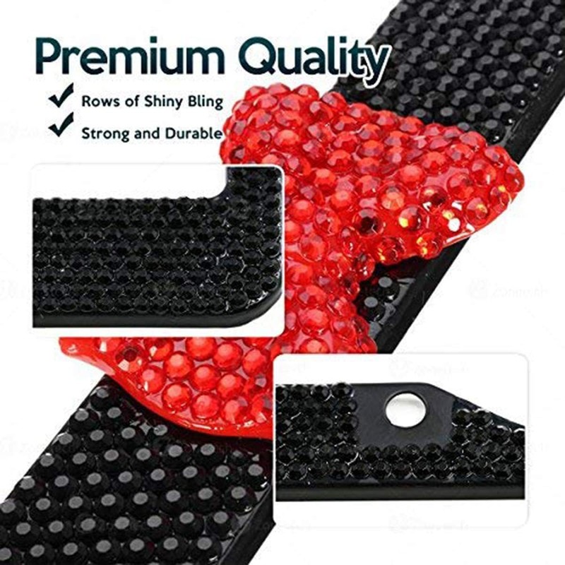 ZONETECH Shiny Bling Rhinestone License Plate Cover Frame (Red Bow