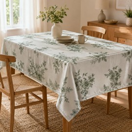 Botanical Floral Polyester Tablecloth Vintage Green Leaf Design