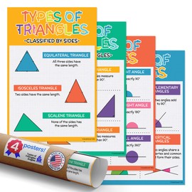 Quarterhouse 4 Poster Types of Triangles and Angles Set, Math Classroom Learning Materials for K-12 Students and Teachers, 12 x 18 Inches, Made in USA