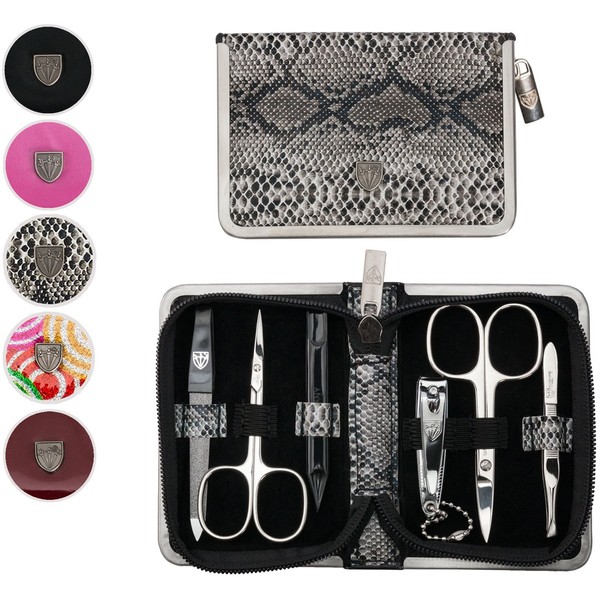3 Swords Germany - brand quality 6 piece manicure pedicure grooming kit set for professional finger & toe nail care scissors clipper fashion leather case in gift box, Made in Solingen Germany (02167)