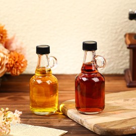 Blushtier 12 Packs 3.4 oz Glass Syrup Bottles with Handle and Black Lids, Mini Maple Syrup Bottles for Party & Wedding Favors Gifts, Honey, Coffee, Juice