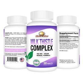 Rise-N-Shine Milk Thistle Complex, Vegan Support Supplement 450mg, 30 Vegetable Capsules