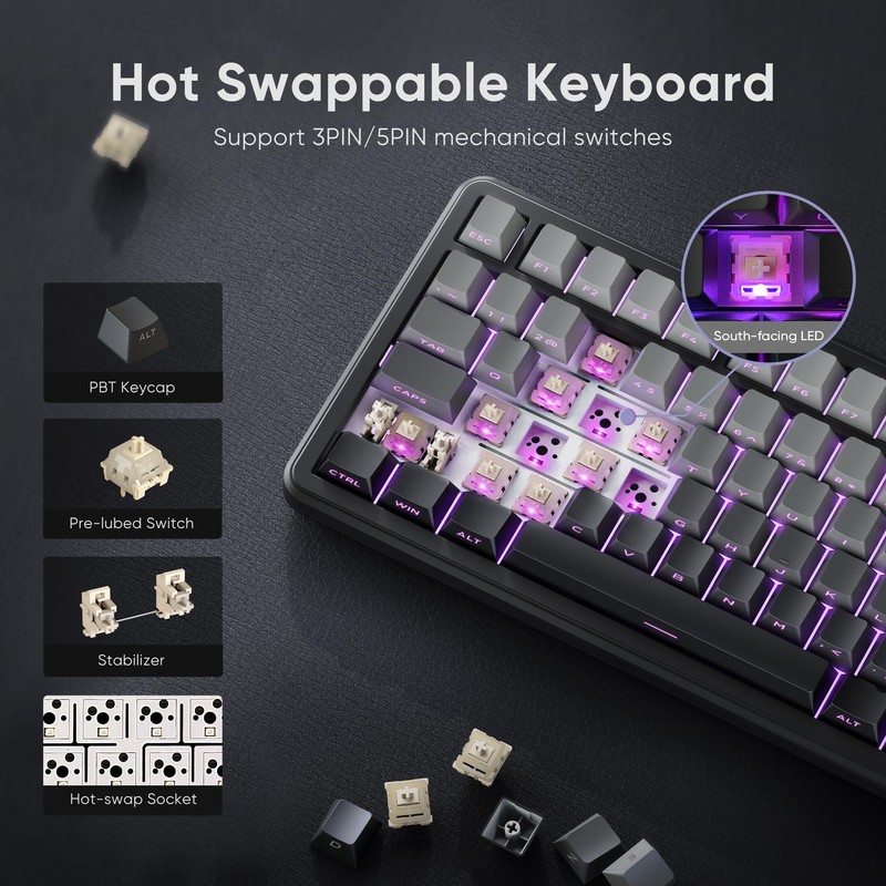 RedThunder K75 Wireless Mechanical Gaming Keyboard, 75% Hot Swappable Creamy