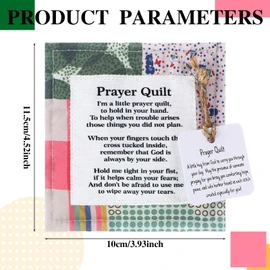 Fanfanwin 2 Pcs Mini Prayer Quilt with Cross Inside, Easter Christian Gifts for Women, Vintage Pocket Scripture Quilt Squares Sympathy Gifts for Clergy Pastor Appreciation Easter Basket Stuffers