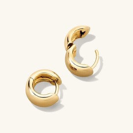 UneDouce 14K Gold Plated Chunky Lightweight Hoop Huggie Earrings for Women | Chic Boho Ribbed Croissant Textured Statement Jewelry Earring I Trendy Earings Stacks Set, Gold, Brass, No Gemstone