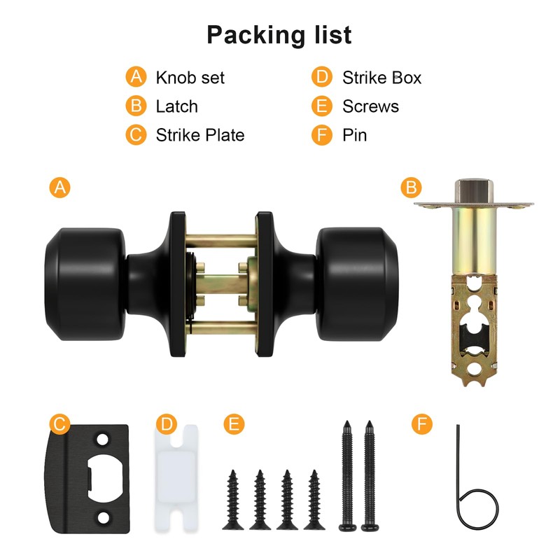 goldenwarm 6 Pack Matte Black Closet Door Knobs, Interior Passage