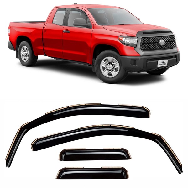 Voron Glass in-Channel Extra Durable Rain Guards for Trucks Toyota Tundra 2007-2021 Double Cab, Window Deflectors, Vent Window Visors, 4 Pieces - 230082