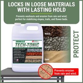 Ground Glue Tech-Tonic Landscape Adhesive, 1 Gallon For Rock, Mulch, and Sand, Weatherproof Long-Lasting Stabilizer for Trails & Slopes, Pet-Safe Binder for Pea Gravel, Bark & Flower Beds, Made in USA