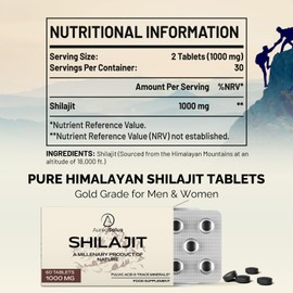 AureaSalus Shilajit Tablets 30,000mg, 60 Counts Himalayan Shilajit Tablets (1000mg Per Serving), Rich in 85+ Minerals & Fulvic Acid, More Convenient Than Shilajit Resin (120 Tablets)