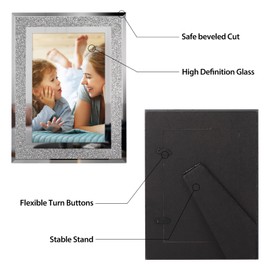 Calenzana 4 Pack 5x7 Sparkle Glass Picture Frame, Glitter Edge Photo Frames for Tabletop, Horizontal or Vertical Display