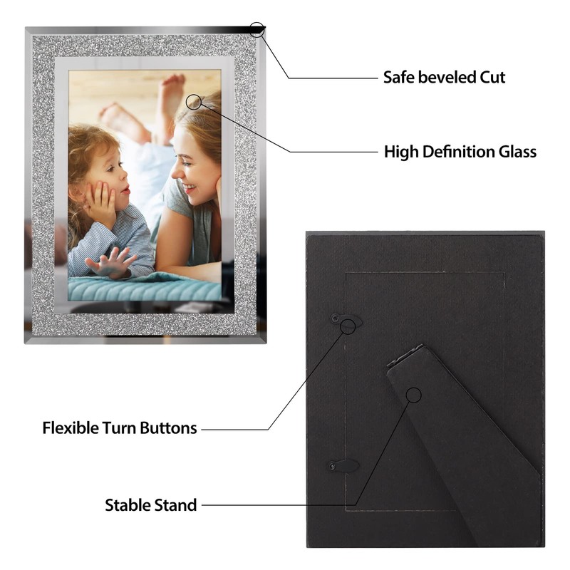 Calenzana 4 Pack 5x7 Sparkle Glass Picture Frame, Glitter Edge