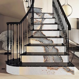 funlife 14Pcs Art Deco Modern Marble Peel and Stick Vinyl Stair Riser Decals Stickers, 39.37"x7.09" Luxury Glitter Chic Grey