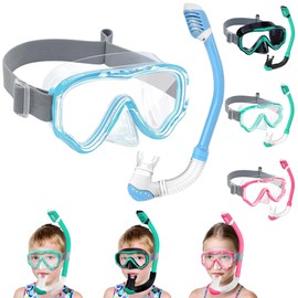 Vvinca Snorkel Set Children from 4-14 Years Diving Goggles with Snorkel Diving Set Girls Boys 180° Anti-Fog Anti-Leak Adjustable Elastic Swimming Goggles Snorkel Mask Dry Snorkel Blue