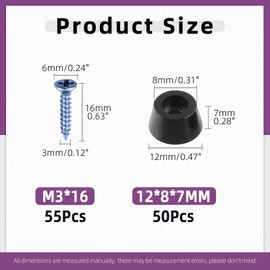 Swpeet 50Pcs 0.47 x 0.31 x 0.27 Inch Furniture Pads Black Round Rubber Feet Pads with 55Pcs M3×16mm Screws, Round Non Slip Black Rubber Bumpers Pads for Cutting Board Furniture Appliances Electronics