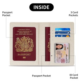 RFID Blocking Passport Holder Cover & Travel Wallet - PU Leather Organiser for Credit Cards, Boarding Pass and ID Cards | Travel Accessories for Men&Women (White)