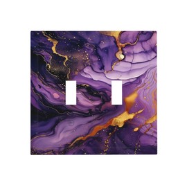 Xuejiaku Light Switch Cover Plate Purple Gold Marble Abstract Luxury 2 Gang Switch Plate Covers Decorative Double Toggle Wall Plates Electrical Faceplate for Bathroom Bedroom Decor