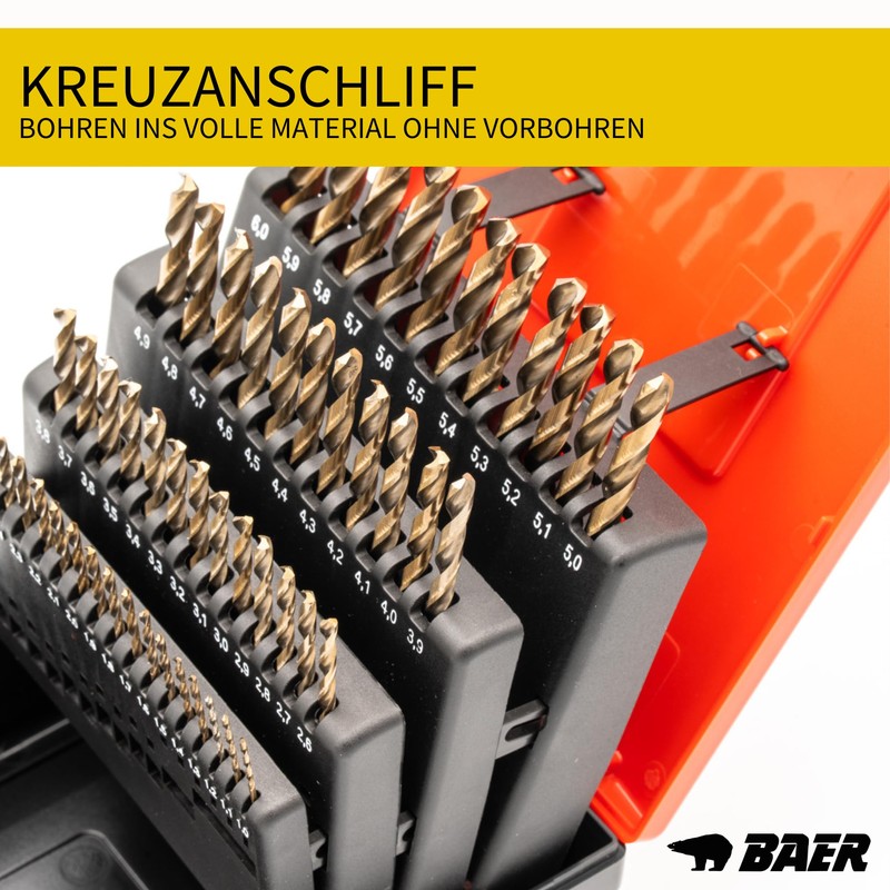 BaerCoil Twist Drill Bit Set 1-6 mm | 51-Piece HSS-Co