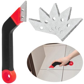 1+6P Tile Grout Saw Angled Grout Saw with 6 Pieces Blades Replacement for Tile Cleaning(Red Color)